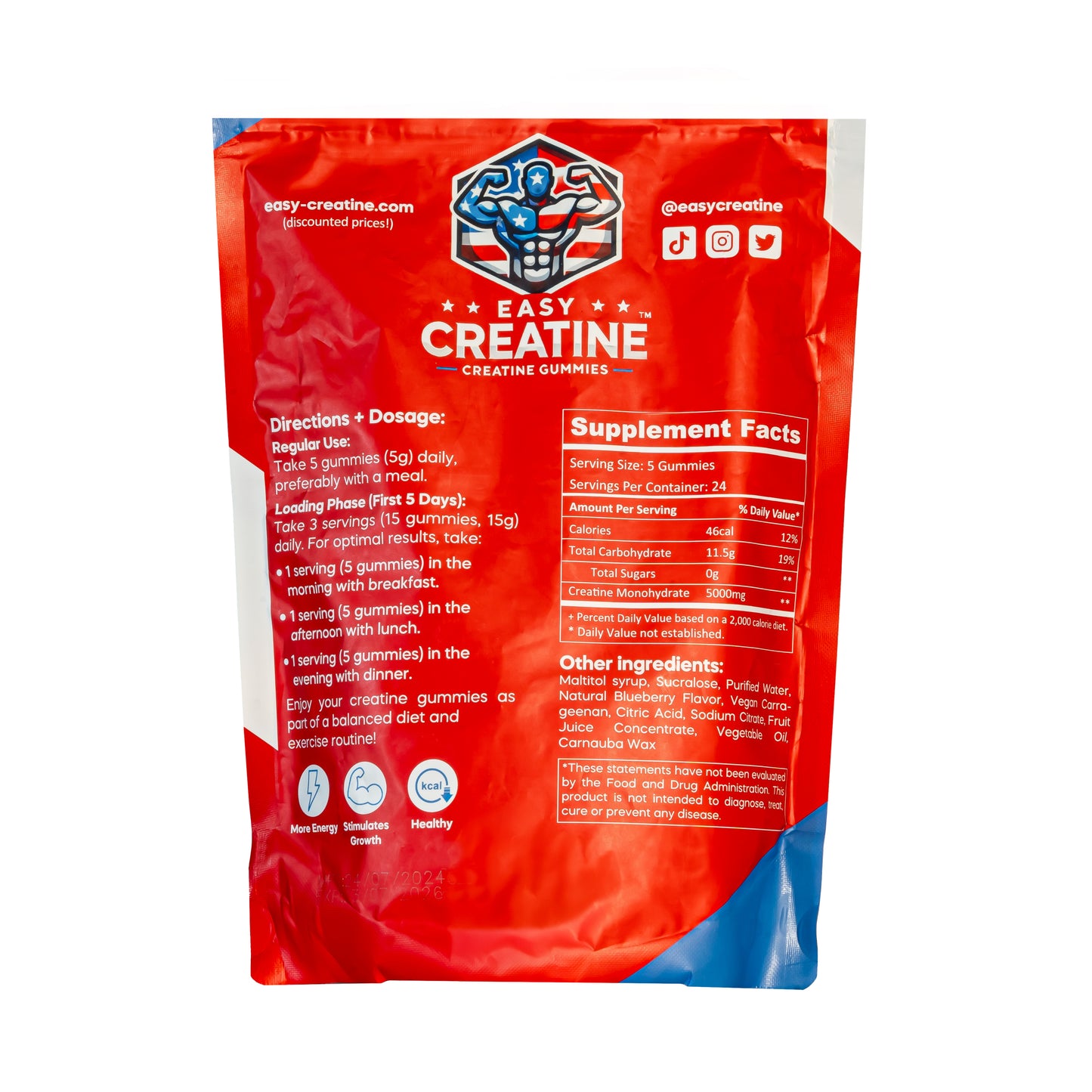 EasyCreatine Monohydrate Gummies - Blueberry Flavor (Sugar Free)